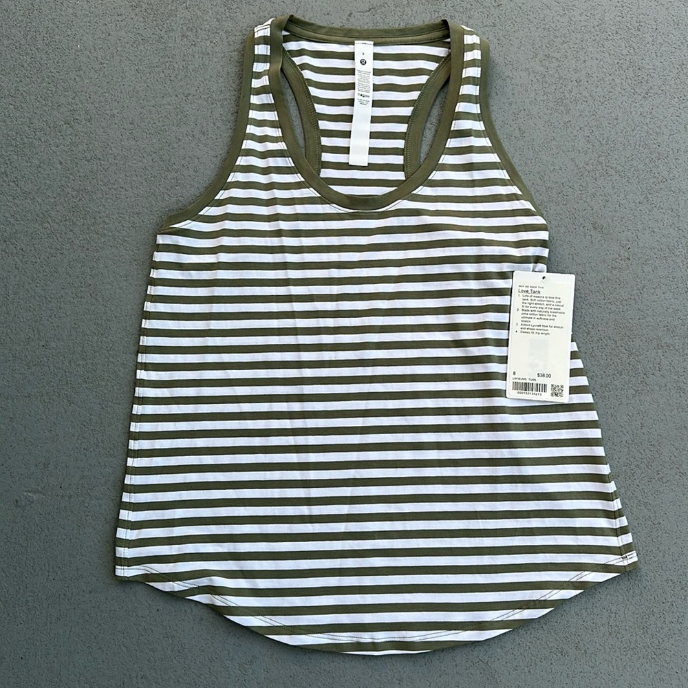 lululemon Love Tank Top True Stripe Burnside Green White Size 8